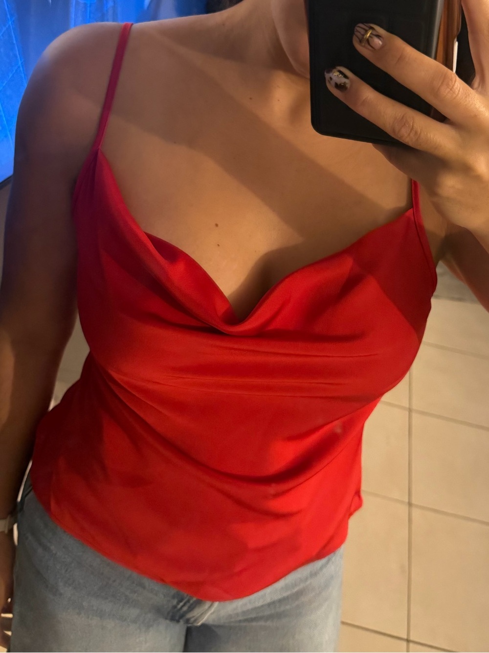 Satin Cowl Neck Red Camisole Top